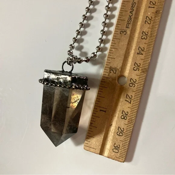 Big black Smokey crystal quartz stone boho charm moon necklace - Picture 3 of 15